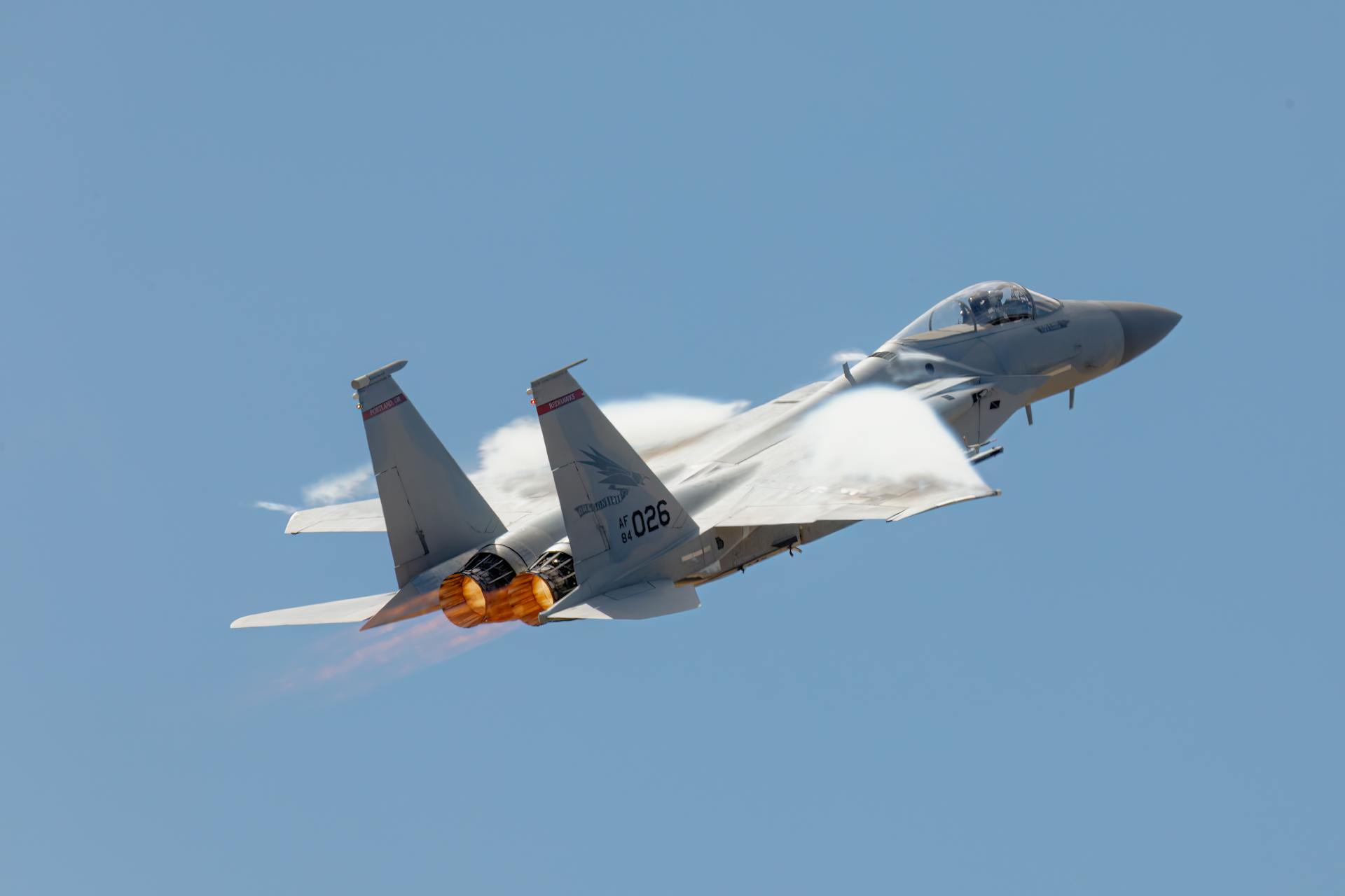 F-15 Eagle with afterburners blazing during takeoff